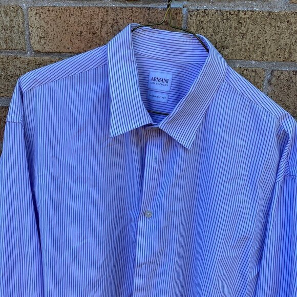 Vintage Armani Collezioni Modern Fit Button Up Dress Shirt Striped Large - Picture 5 of 8